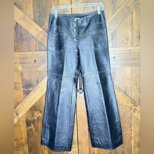 Vintage 70s Roger Kuper Designed Couture Black‎ Snap Leather Pants W 29 L 28.5